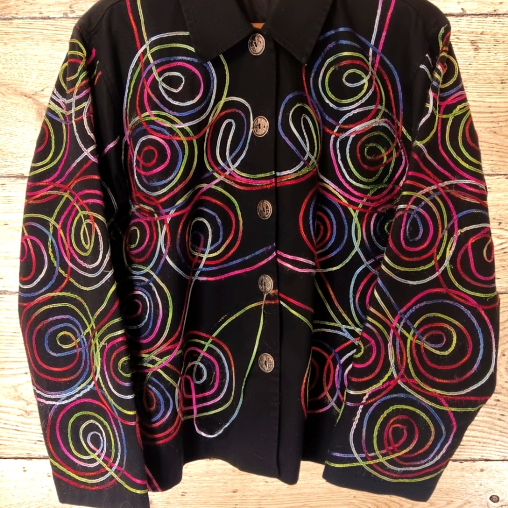 Passport Women's Jacket Spirial Embroidered Multicolor  Size XL Waist Length